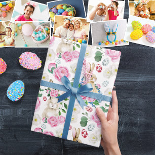 Papier Cadeau Oeufs de Pâques Bunny Floral Pastel Peonies Aquare