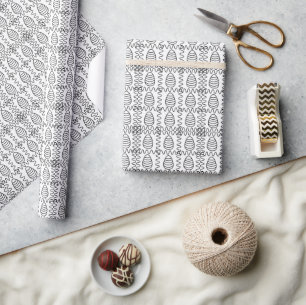 Papier Cadeau Œufs de Pâques Chevron Noir et Blanc Joyeuses Pâqu