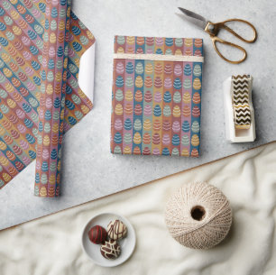 Papier Cadeau Œufs de Pâques Colorés à Rayures Motif Joyeuses Pâ