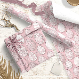 Papier Cadeau OEufs de Pâques décorés Motif rose ID1096