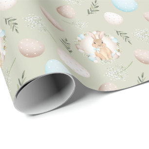 Papier Cadeau Oeufs de Pâques et papier d'enveloppement de lapin