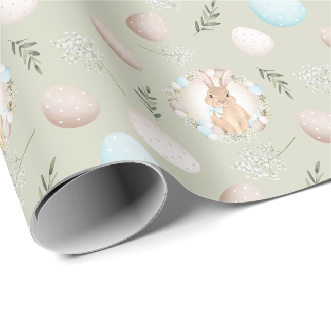 Papier Cadeau Oeufs de Pâques et papier d'enveloppement de lapin (Coin rond)