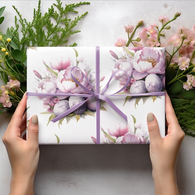 Papier Cadeau Oeufs de Pâques et plaisir floral | Pâques (Créateur téléchargé)