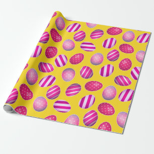Papier Cadeau Oeufs de Pâques Motif jaune et rose