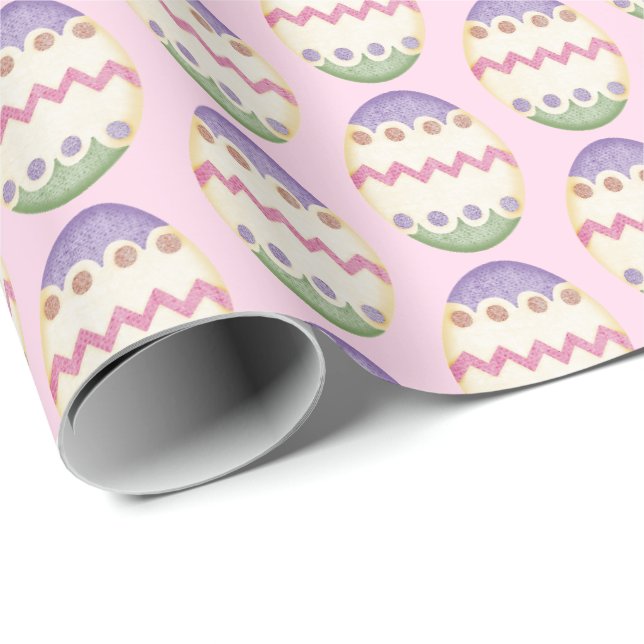 Papier Cadeau OEufs de Pâques rose (Coin rond)