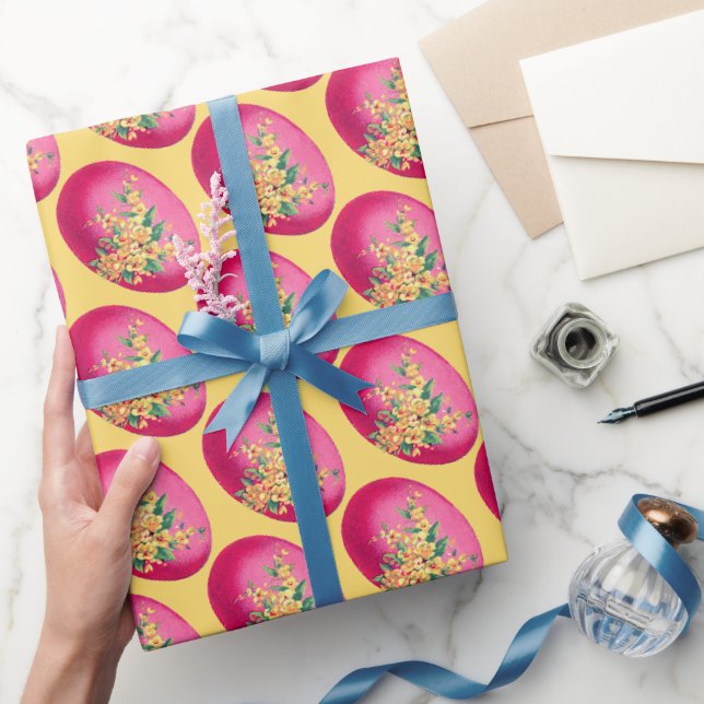 Papier Cadeau OEufs de Pâques roses sur papier d'enveloppement j (Cadeaux)
