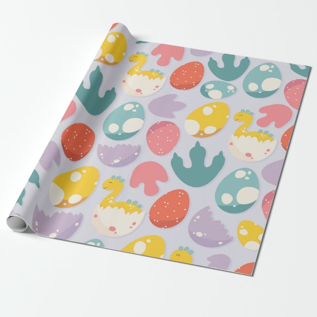Papier Cadeau Oeufs dinosaures et empreintes (Déroulé)