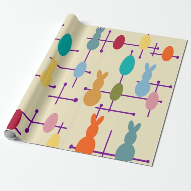 Papier Cadeau Oeufs et lapins modernes du milieu du siècle (Déroulé)