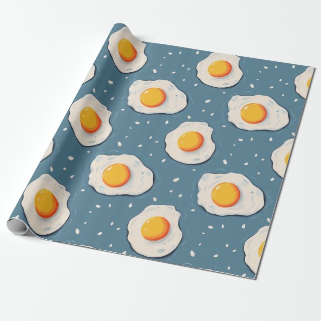 Papier Cadeau Oeufs frits sur le bleu (Déroulé)