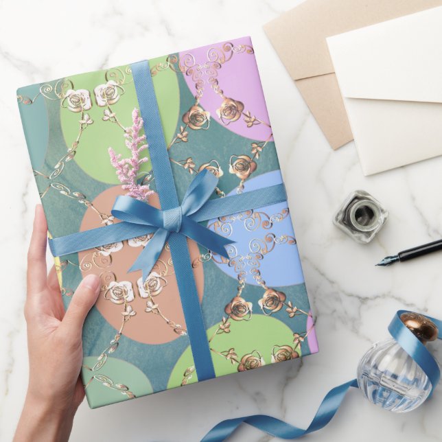 Papier Cadeau OEufs Roses de Pâques sur Vert Bleu (Cadeaux)