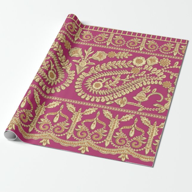 Papier Cadeau OEuvre d'art moghol. or antique indien b (Déroulé)