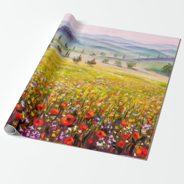 Papier Cadeau Oeuvre Toscane italienne cyprès paysage avec m (Déroulé)