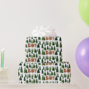 Papier Cadeau Oh Boy Pine Trees Baby shower boisé