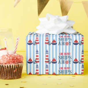 Papier Cadeau Oh Boy Ships Ahoy Première douche d'anniversaire