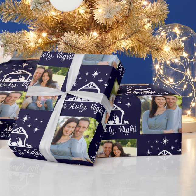 Papier Cadeau Oh Holy Night Script Typographie Nativité (Vacances)