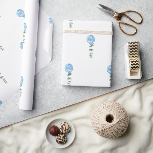 Papier Cadeau Oh mon garçon ballon vert baby shower eucalyptus (Artisanat)