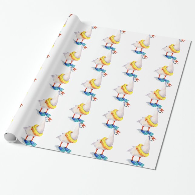 Papier Cadeau Oie blanche naviguante au schnorchel (Déroulé)