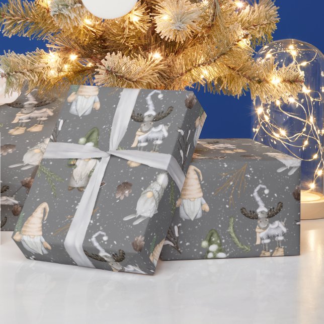 Papier Cadeau Oie de Noël et Gnomes (Vacances)