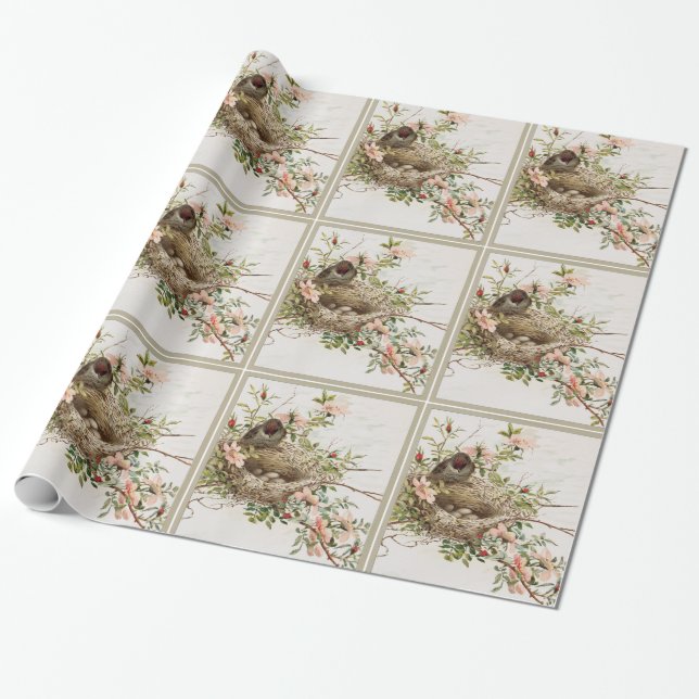Papier Cadeau Oiseau avec le nid (Déroulé)