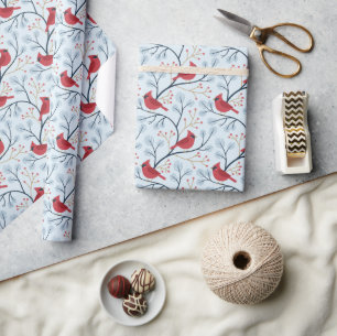 Papier Cadeau Oiseau cardinal rouge d'hiver