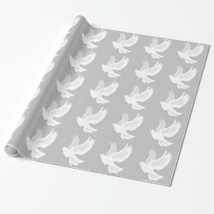 Papier Cadeau Oiseau de colombe blanche sur gris