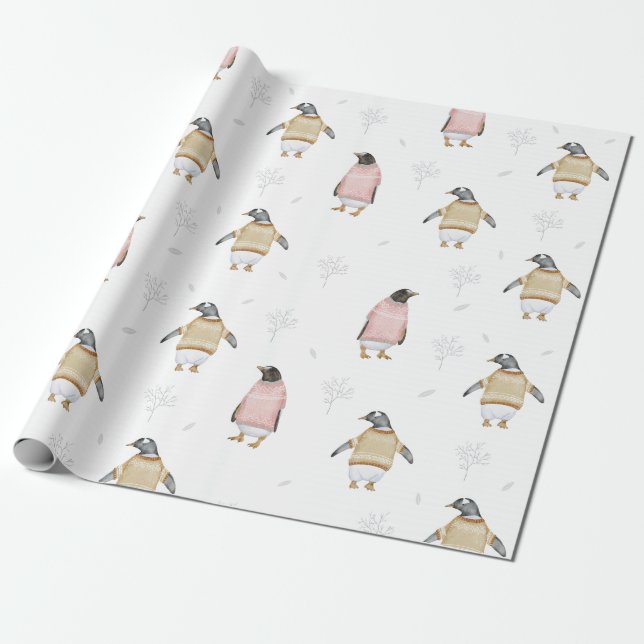 Papier Cadeau Oiseau de pingouin mignon Chauffage d'hiver Animal (Déroulé)