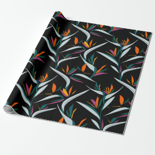 Papier Cadeau Oiseau exotique coloré de fleurs de paradis motif