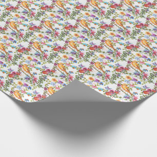 PAPIER CADEAU OISEAU JAUNE IMPRESSIONNANT FLORALE WHIMSIQUE