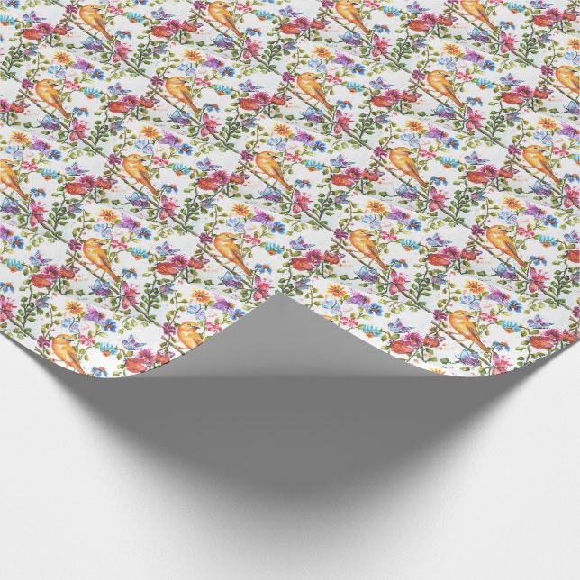 PAPIER CADEAU OISEAU JAUNE IMPRESSIONNANT FLORALE WHIMSIQUE (Coin)