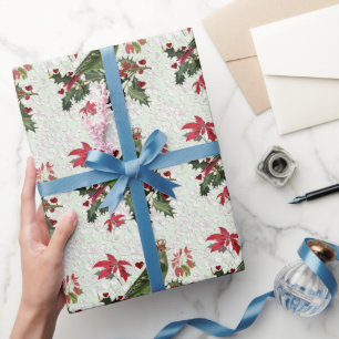 Papier Cadeau Oiseau roi % Poinsettias