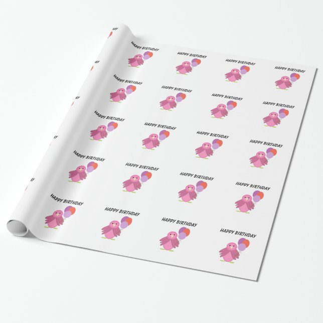 Papier Cadeau Oiseau rose avec ballons (Déroulé)