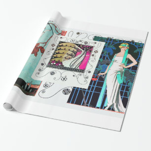 PAPIER CADEAU OISEAU/ROSE DE NUIT ART DÉCO BEAUTÉ MODE
