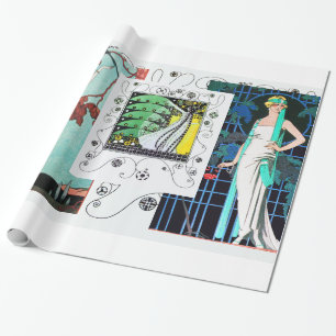 PAPIER CADEAU OISEAU/ROSE DE NUIT ART DÉCO BEAUTÉ MODE
