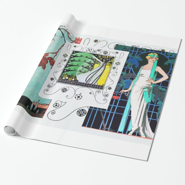 PAPIER CADEAU OISEAU/ROSE DE NUIT ART DÉCO BEAUTÉ MODE (Déroulé)