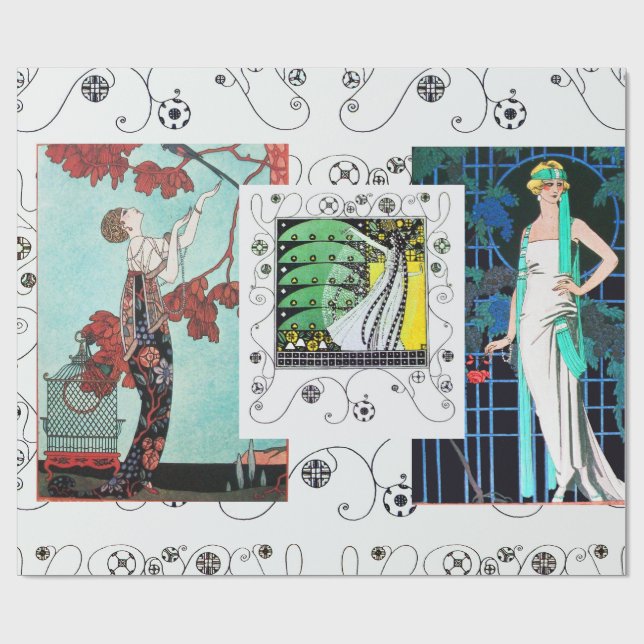 PAPIER CADEAU OISEAU/ROSE DE NUIT ART DÉCO BEAUTÉ MODE (Plat)