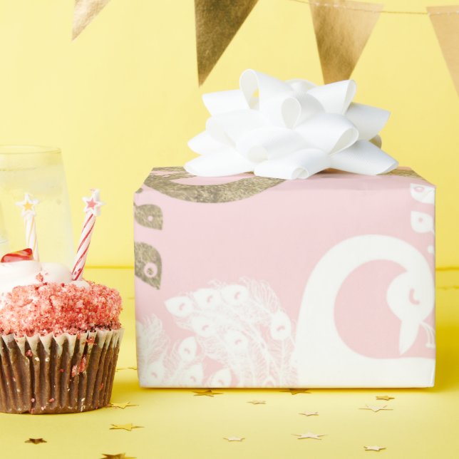 Papier Cadeau Oiseau royal rose (Fête d'anniversaire)