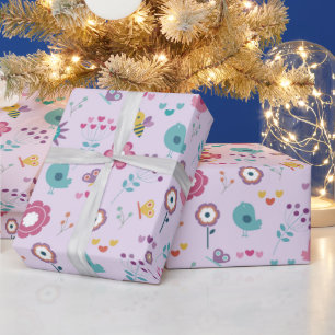 Papier Cadeau Oiseaux, abeilles et papillons Floraux