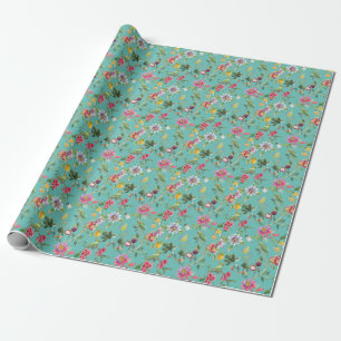 Papier Cadeau Oiseaux Amoureux Et Fleurs Été
