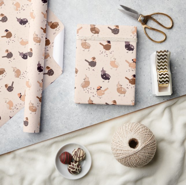 Papier Cadeau Oiseaux amusants avec casquettes, étoiles, baies s (Artisanat)