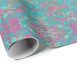 Papier Cadeau Oiseaux Arabesque Bohème Bohème Turquoise Motif