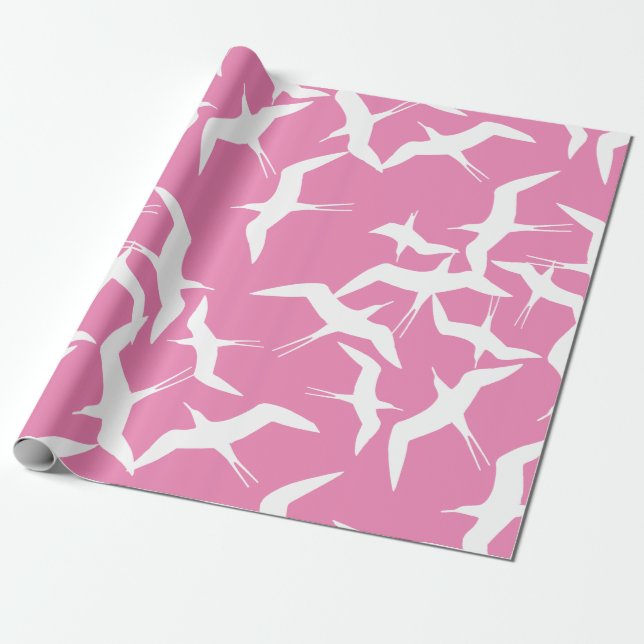 Papier Cadeau Oiseaux blancs Thème Ciel Arrière - plan rose (Déroulé)
