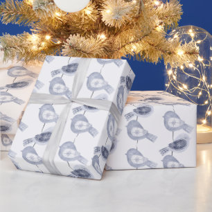 Papier Cadeau Oiseaux bleus nordiques de Noël