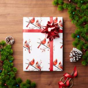 Papier Cadeau Oiseaux cardinaux rouges sur la branche de l'Holly