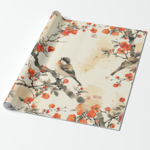 Papier Cadeau Oiseaux chantants orientaux et fleurs - Tradition 