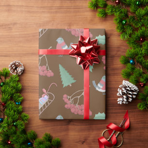 Papier Cadeau Oiseaux, daims et Noël saint