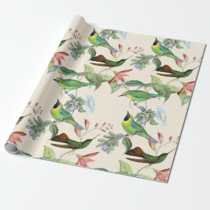 Papier Cadeau Oiseaux de brousse et fleurs à la crème légère