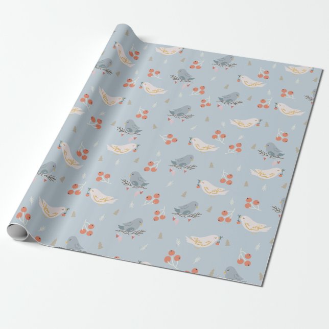 Papier Cadeau Oiseaux de Noël Motif sans couture (Déroulé)