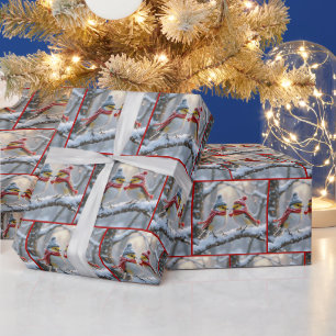 Papier Cadeau Oiseaux d'hiver au coeur rouge