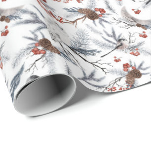 Papier Cadeau Oiseaux d'hiver et baies