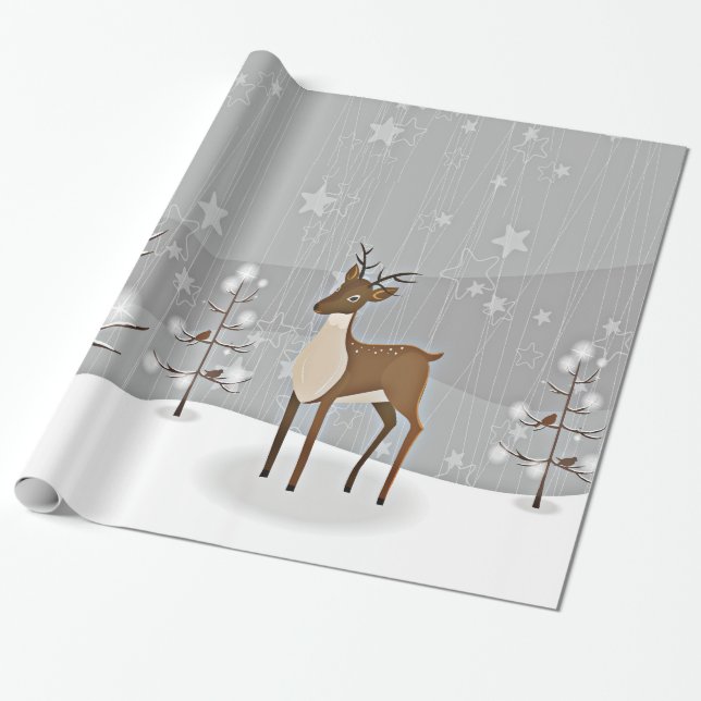 Papier Cadeau Oiseaux et cerfs communs du pays des merveilles (Déroulé)